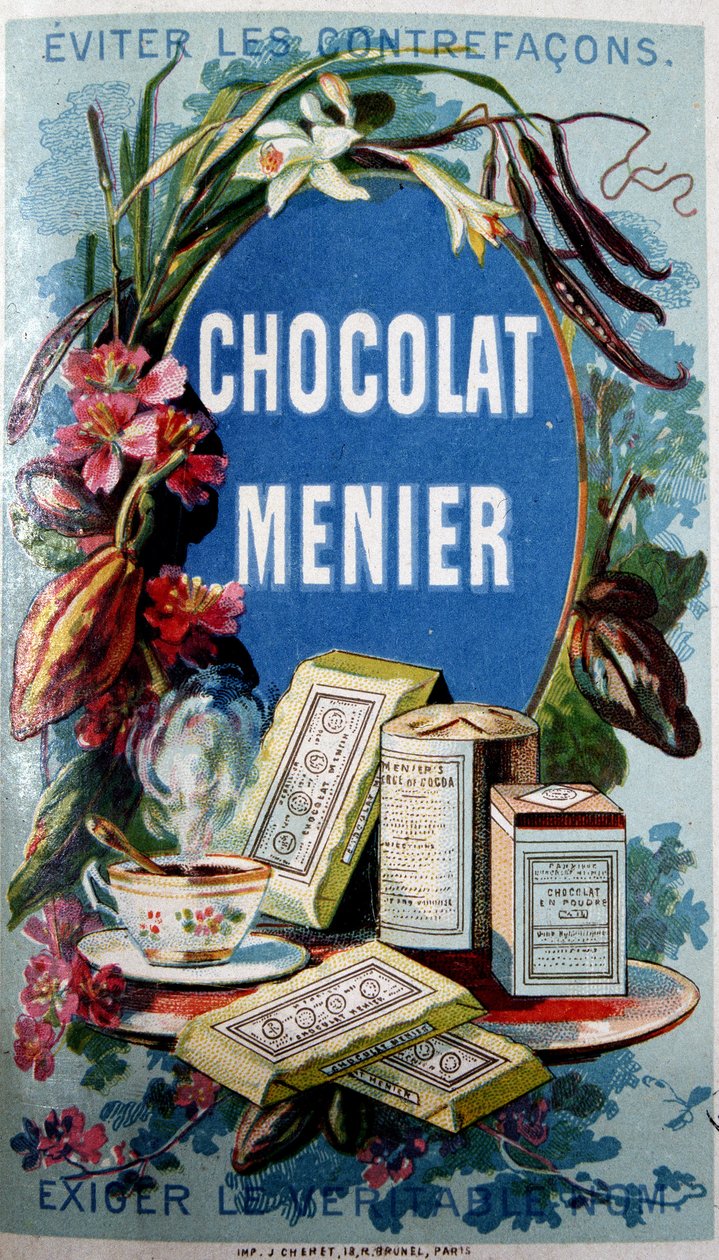 Suklaamainos "" Menier"", jossa on maininta "" Vältä vastafakoneja""" tekijältä French School