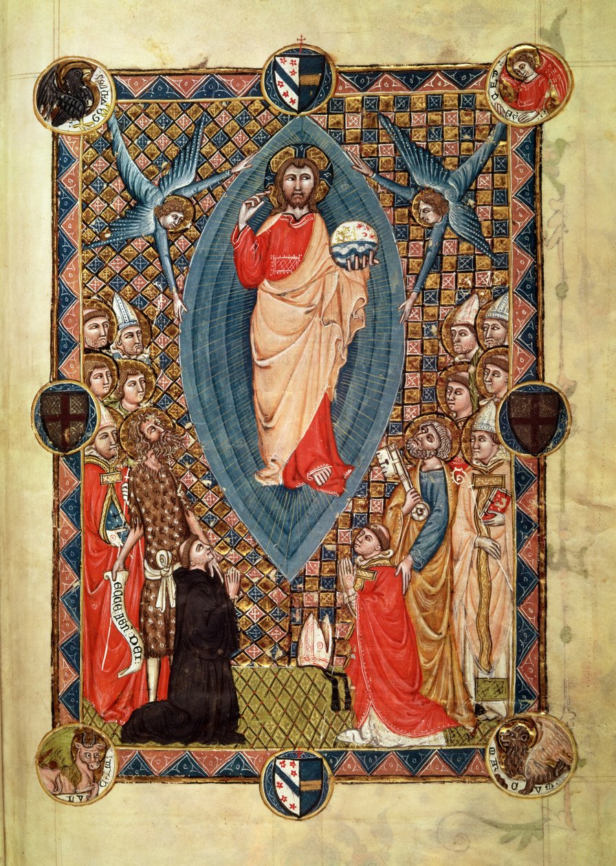 Kristus Majesteetissa pyhien kanssa, piispa Pierre de la Jugien paavillinen, 1350 tekijältä French School