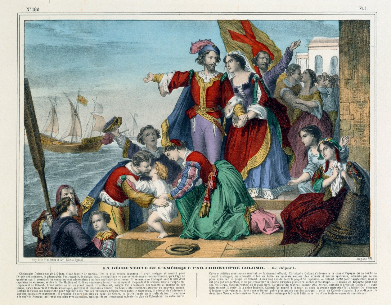 Christopher Columbus lähtee uuteen maailmaan, Imagerie Pellerin, Epincal, n. 1860 tekijältä French School