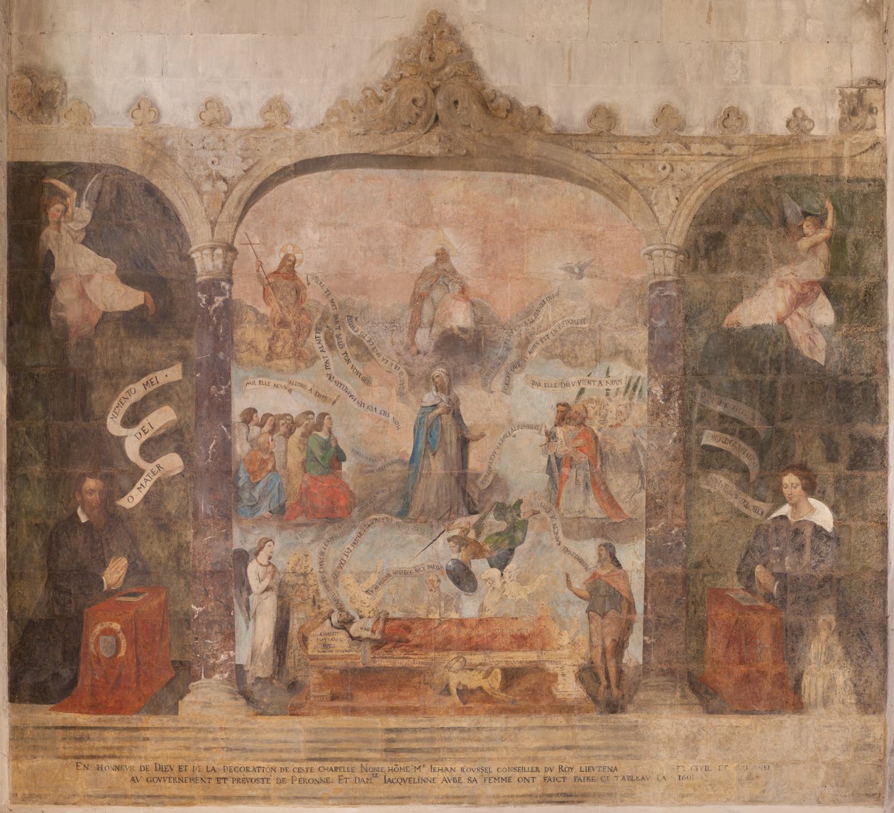 Kirkko (Johannes Kastajan kirkko). Sisustus. Saint-Fursyn kappeli. Seinämaalauksia. Marian kirkkaus (fresko, joka tunnetaan nimellä hyvä kuolema). Aloita 1700-luvulla. tekijältä French School