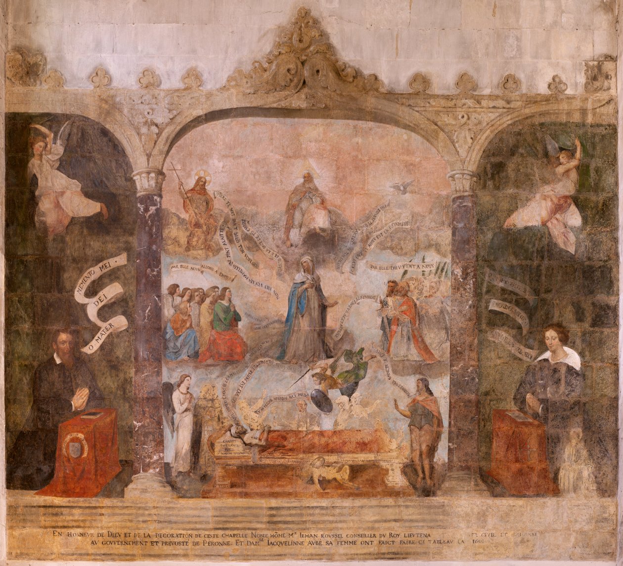 Kirkko (Johannes Kastajan kirkko). Sisustus. Saint-Fursyn kappeli. Seinämaalauksia. Marian kirkkaus (fresko, joka tunnetaan nimellä hyvä kuolema). Aloita 1700-luvulla. tekijältä French School