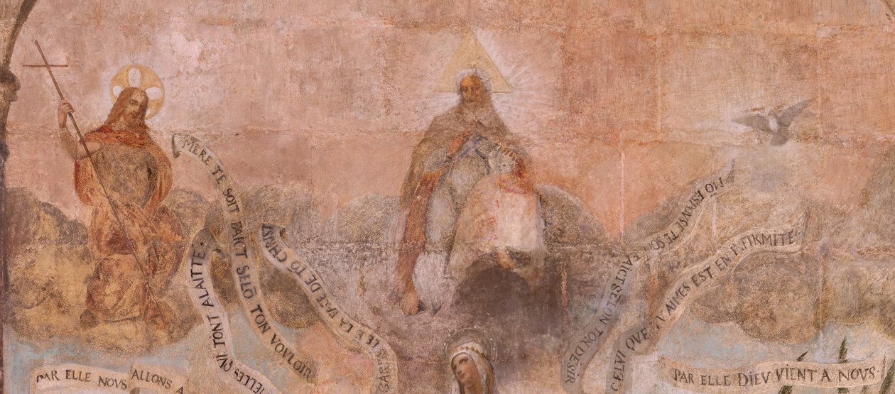 Kirkko (Eglise Saint-Jean-Baptiste). Sisätilat. Saint-Fursyn kappeli. Seinämaalauksia. Marian kirkastaminen (fresque dite de la bonne mort). 1600-luvun alku. tekijältä French School
