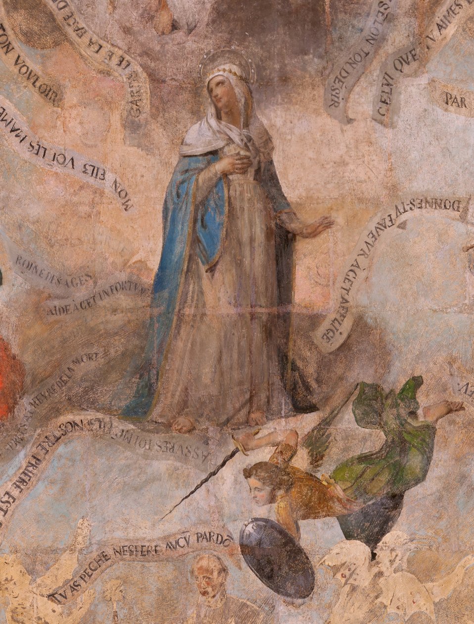 Kirkko (Johannes Kastajan kirkko). Sisustus. Saint-Fursyn kappeli. Seinämaalauksia. Marian kirkkaus (fresko, joka tunnetaan nimellä hyvä kuolema). Aloita 1700-luvulla. tekijältä French School