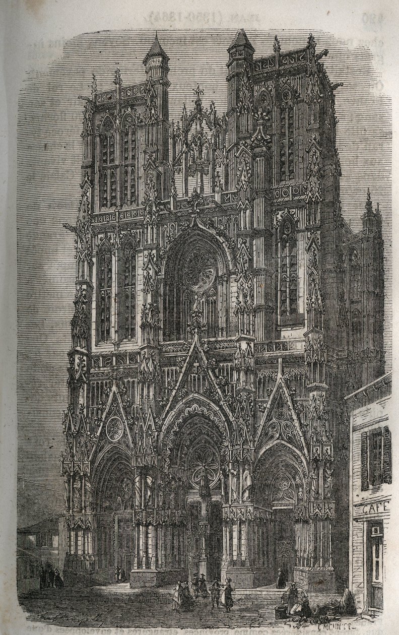 Saint-Vulfranin kirkko (Saint Vulfran) entinen collegiale Abbevillessä Sommen departementissa Ranskassa - Victor Duruyn (1811-1894) kaiverrus kirjaan "Histoire de France" - 1882 tekijältä French School