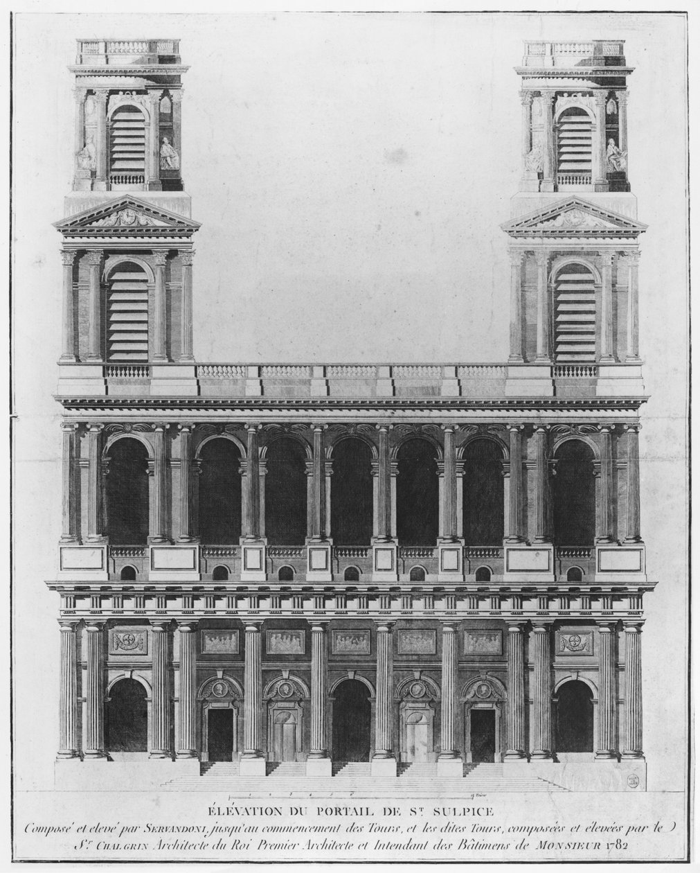 Saint-Sulpicen kirkko, julkisivun korotus, Pariisi, 1782 tekijältä French School