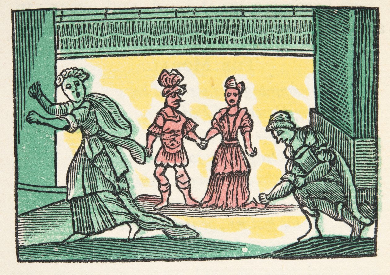Tuhkimo tai pieni lasitossu, Mother Goose kertomasta Historiasta tai Tales of Past Timesista, Moraalista, M Perrault, pub. 1925 (käsinvärinen puupalikkaprintti) tekijältä French School