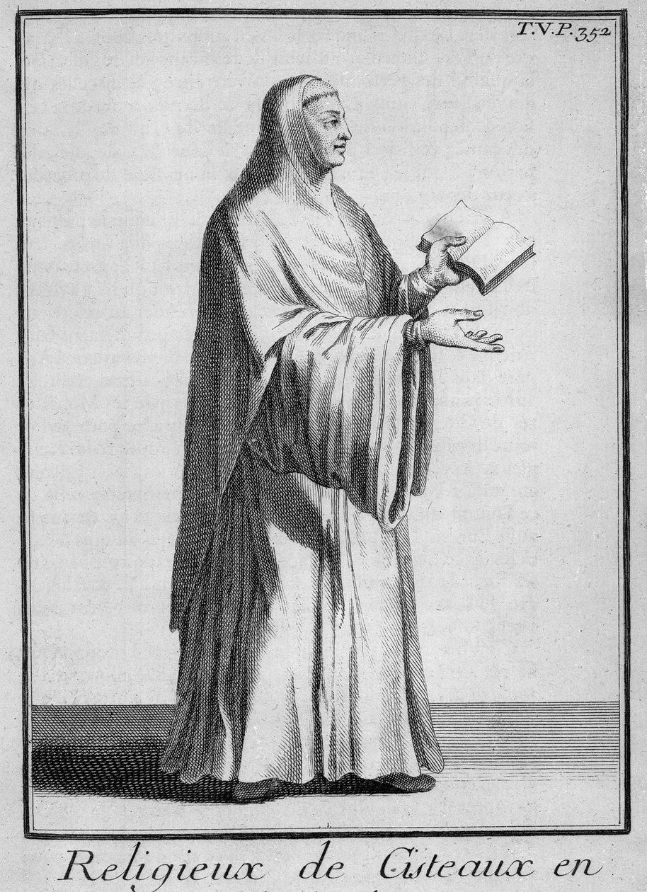 Sistercian nunna kuorotavassa, n.1700 (kaiverrus) tekijältä French School