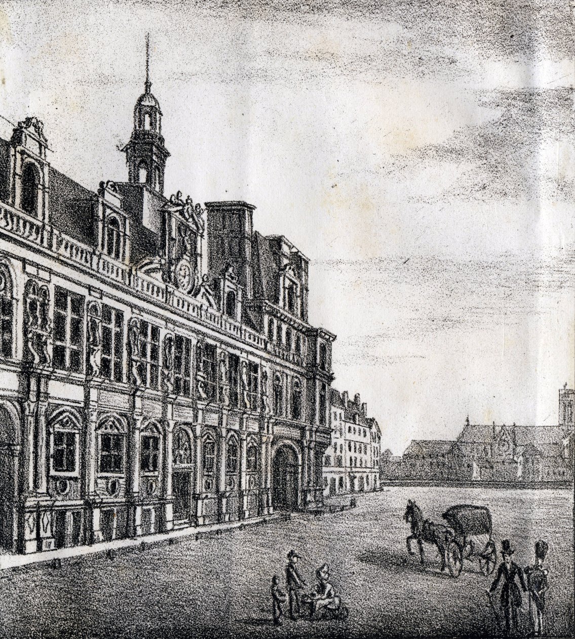 Kaupungintalo - "Alphabet Picturesque des Monumens de Paris" n.1840 (kaiverrus) tekijältä French School