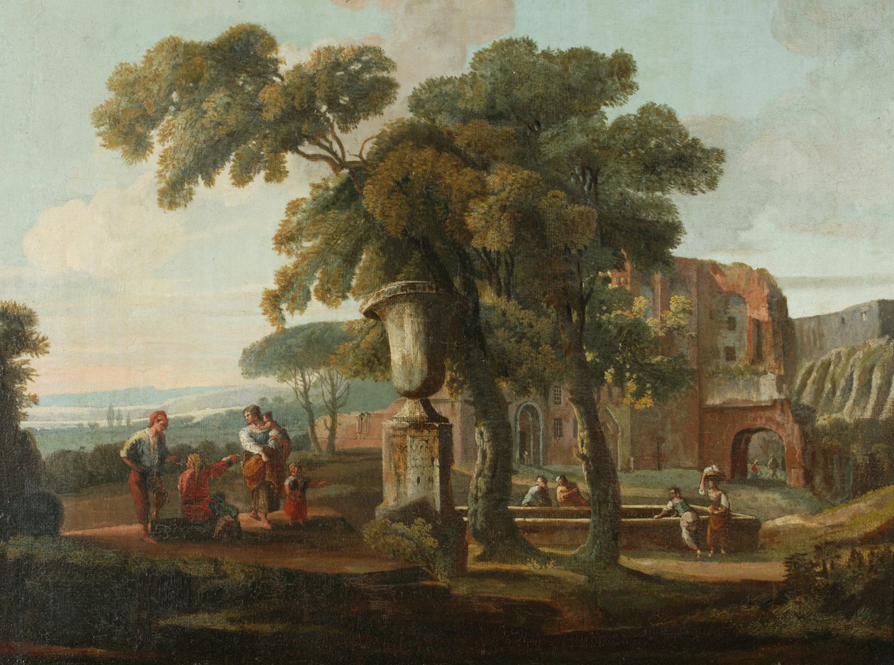 Klassinen maisema uurnalla, n. 1700 (öljy kankaalle) tekijältä French School