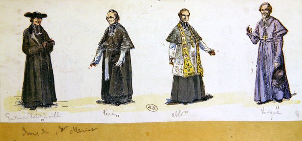 Papiston puvut Ranskassa 1800-luvulla (värilitografia) tekijältä French School