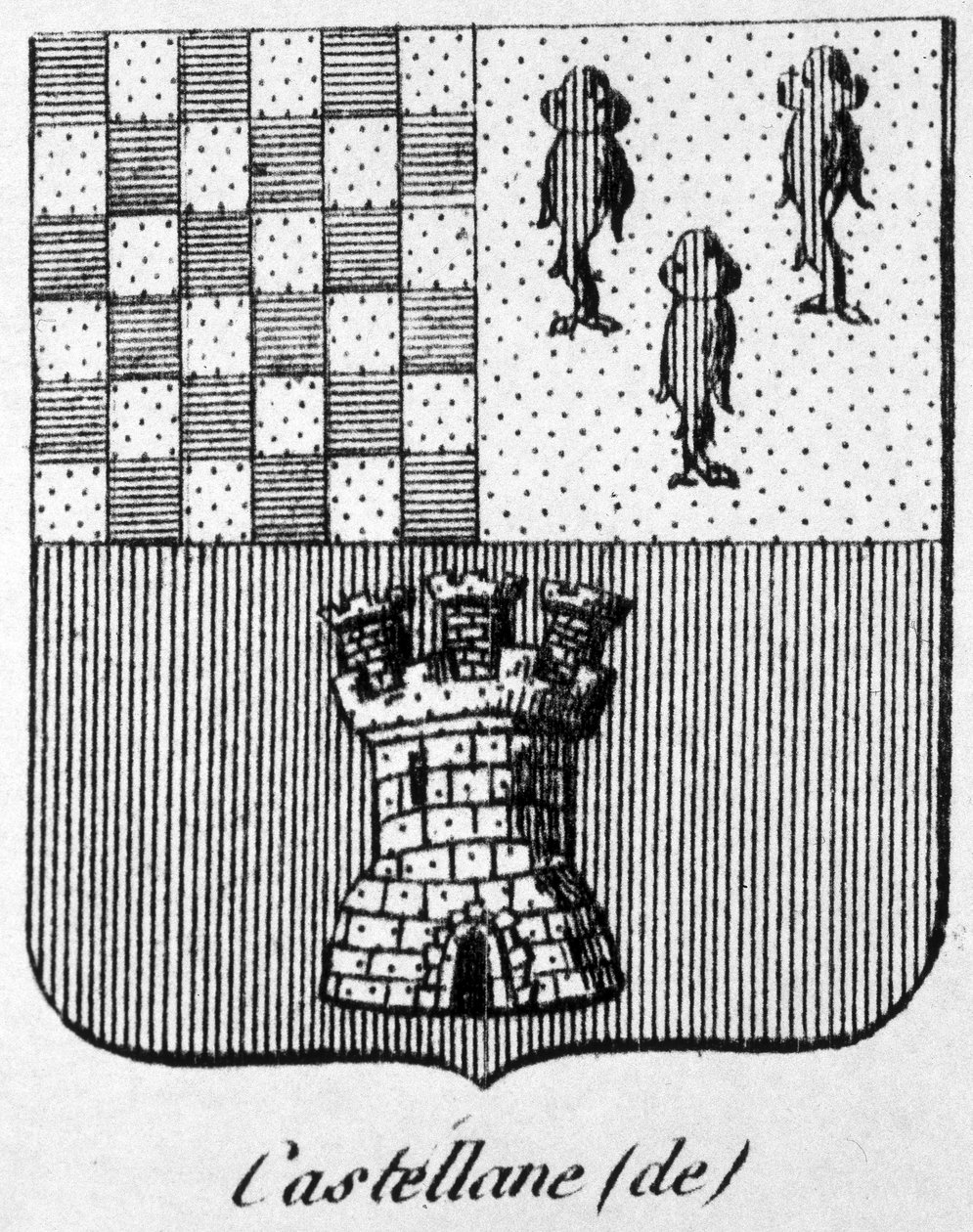 Castellanen vaakuna - Henry Simonin teoksessa ”Ranskan valtakunnan yleinen asevarasto” tekijältä French School