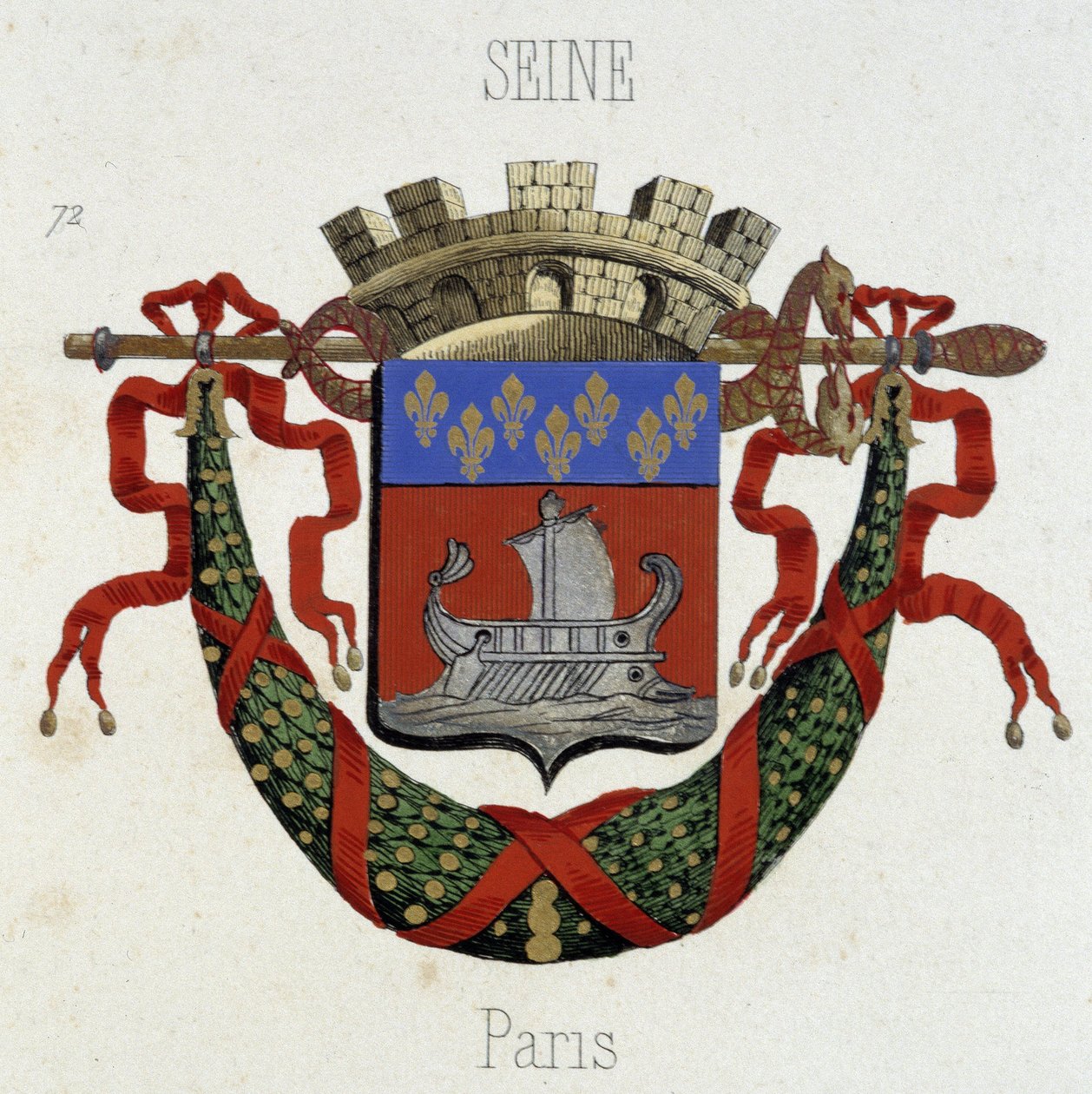 Pariisin kaupungin vaakuna - kirjassa "Armorial National de France", kirjoittanut H. Traversier, Pariisi tekijältä French School