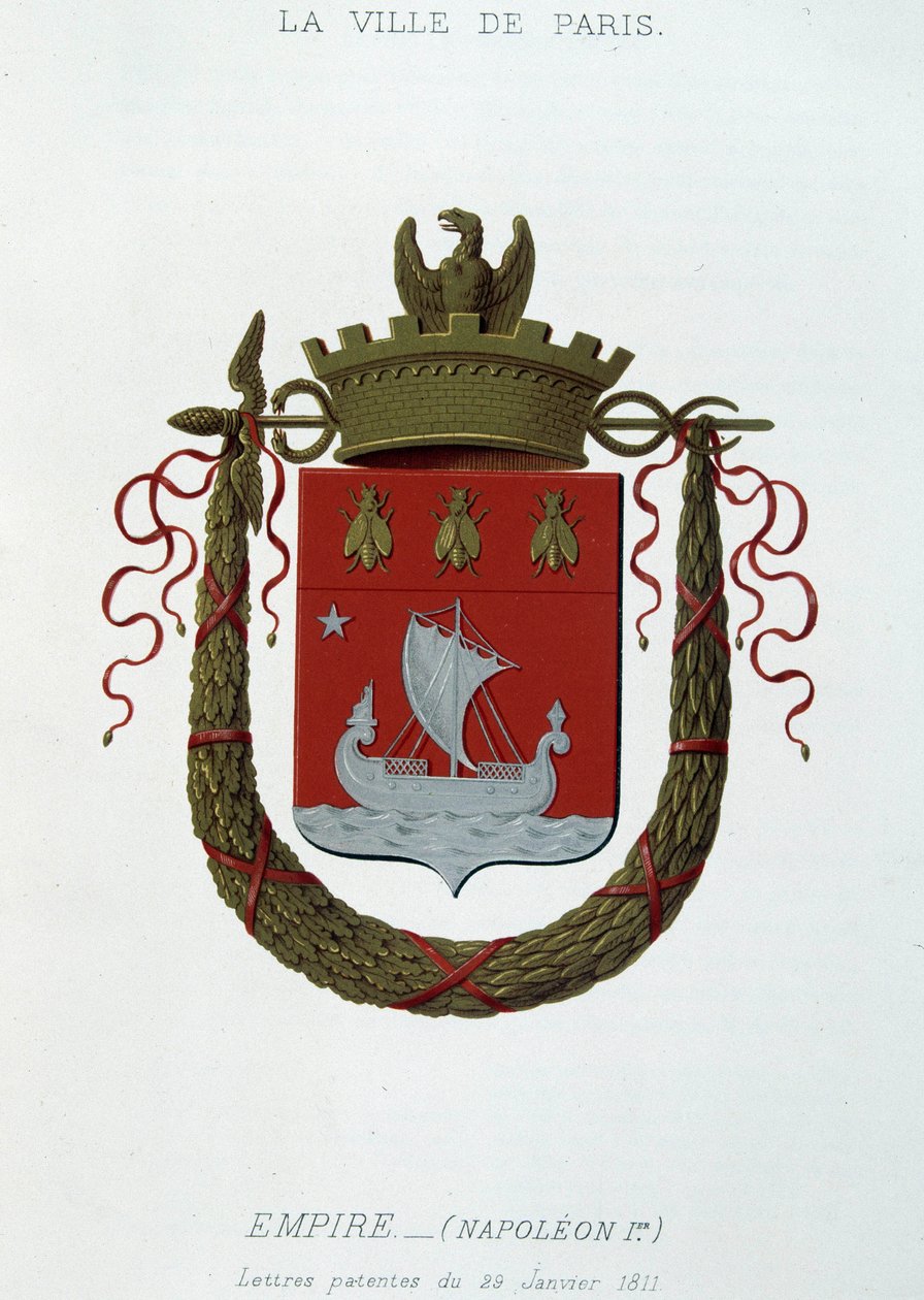 Pariisin kaupungin vaakuna: Imperiumi (Napoleon I) - Patenttikirje, päivätty 29. tammikuuta 1811 - kirjassa "Armorial National de France", kirjoittanut H. Traversier, Paris tekijältä French School