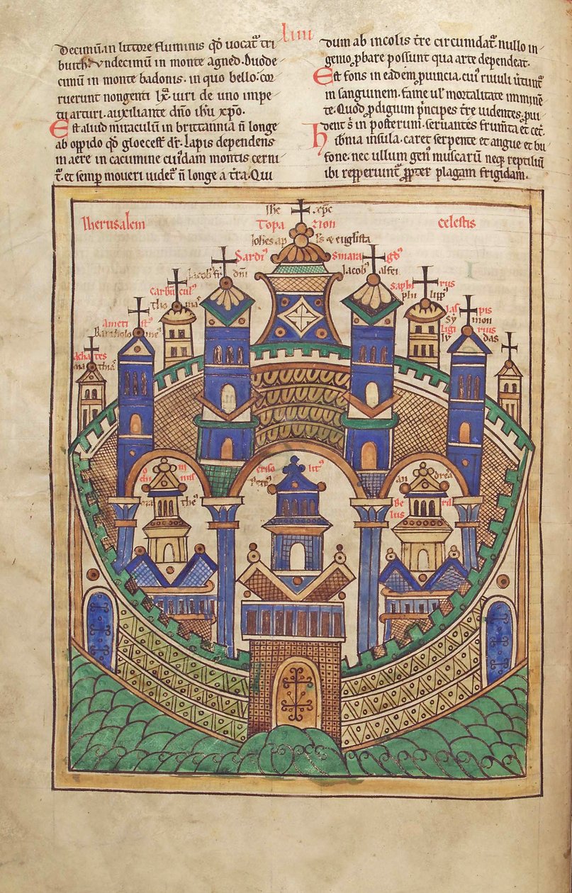 Turska. Guelf. 1 Gud. lat. 43v, Plan of Celestial Jerusalem, Liber Floriduksesta, Lambert de Saint-Omer n. 1120 tekijältä French School