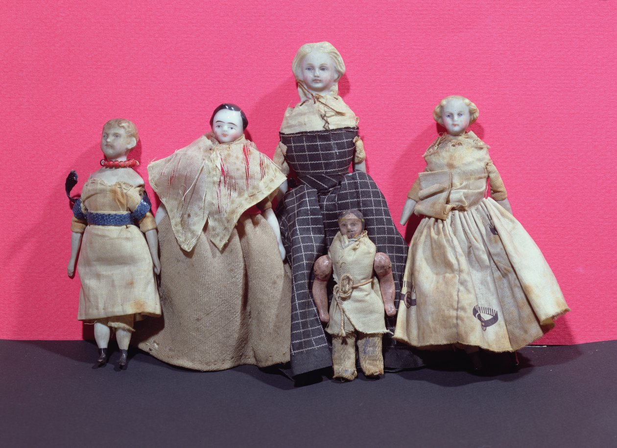 Kokoelma nukkeja, joita Honore de Balzac (1799-1850) mahdollisesti käytti La Comedie Humainen avustajana tekijältä French School