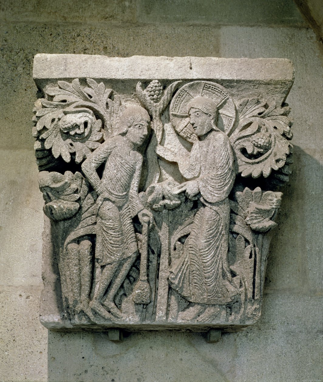 Kolumnipääkaupunki, joka kuvaa Kristusta ja Jaakobia Pienempää, n. 1125-1125 (kalkkikivi) tekijältä French School
