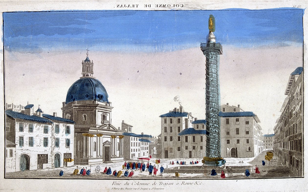Pylväsnäkymä Trajanuksesta (Trajane-pylväs) (Colonna Traiana) Roomassa - kaiverrus tekijältä French School