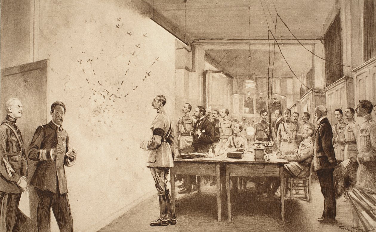 Ranskan ilmailuministeriön komentaja ja henkilökunta kertoivat Gothan ratsian etenemisestä Pariisiin 1914-1919 tekijältä French School