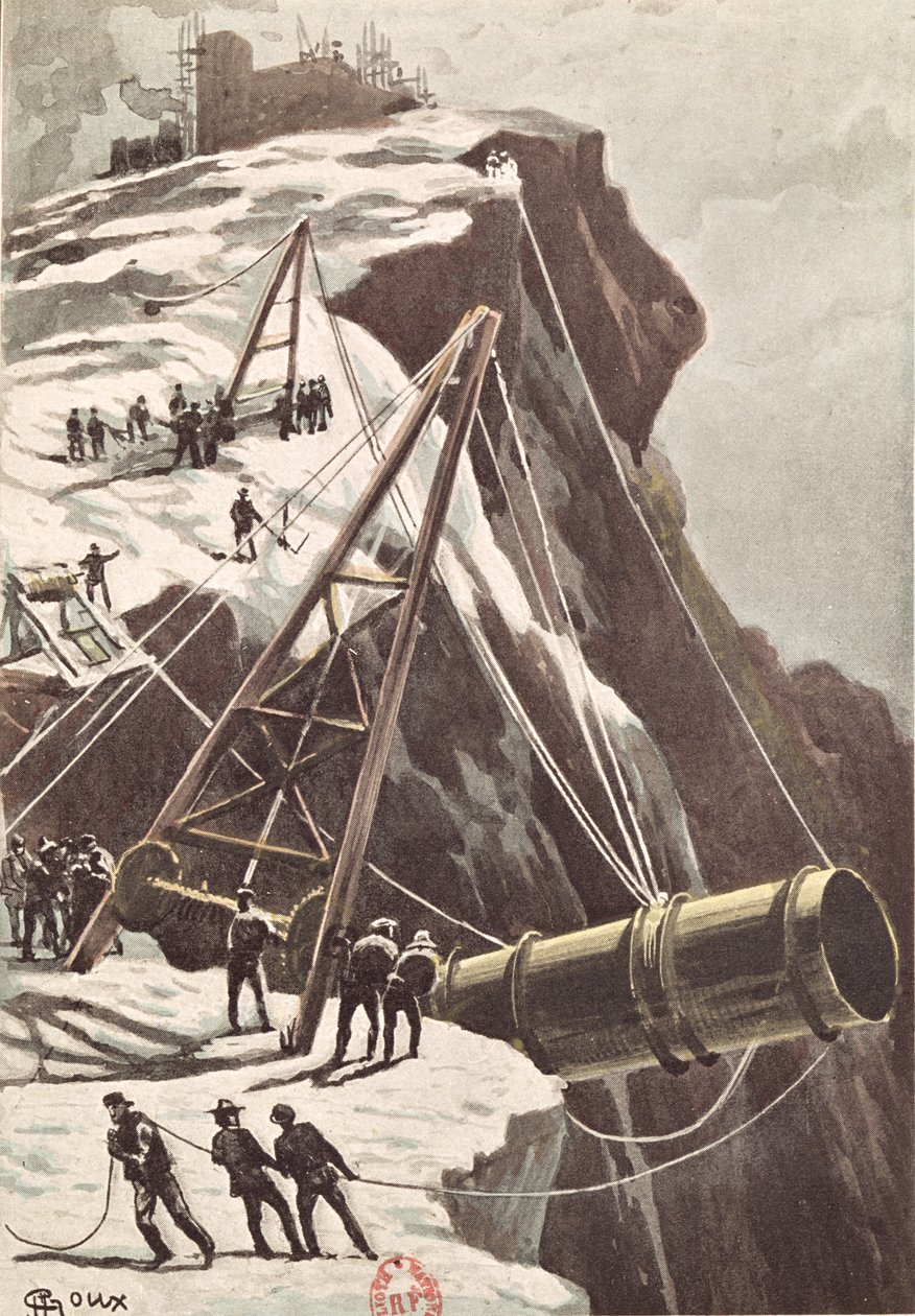 Raketin laukaisutykin rakentaminen Jules Vernen (1828-1905) teoksesta Maasta kuuhun, julkaistu vuonna 1865 tekijältä French School