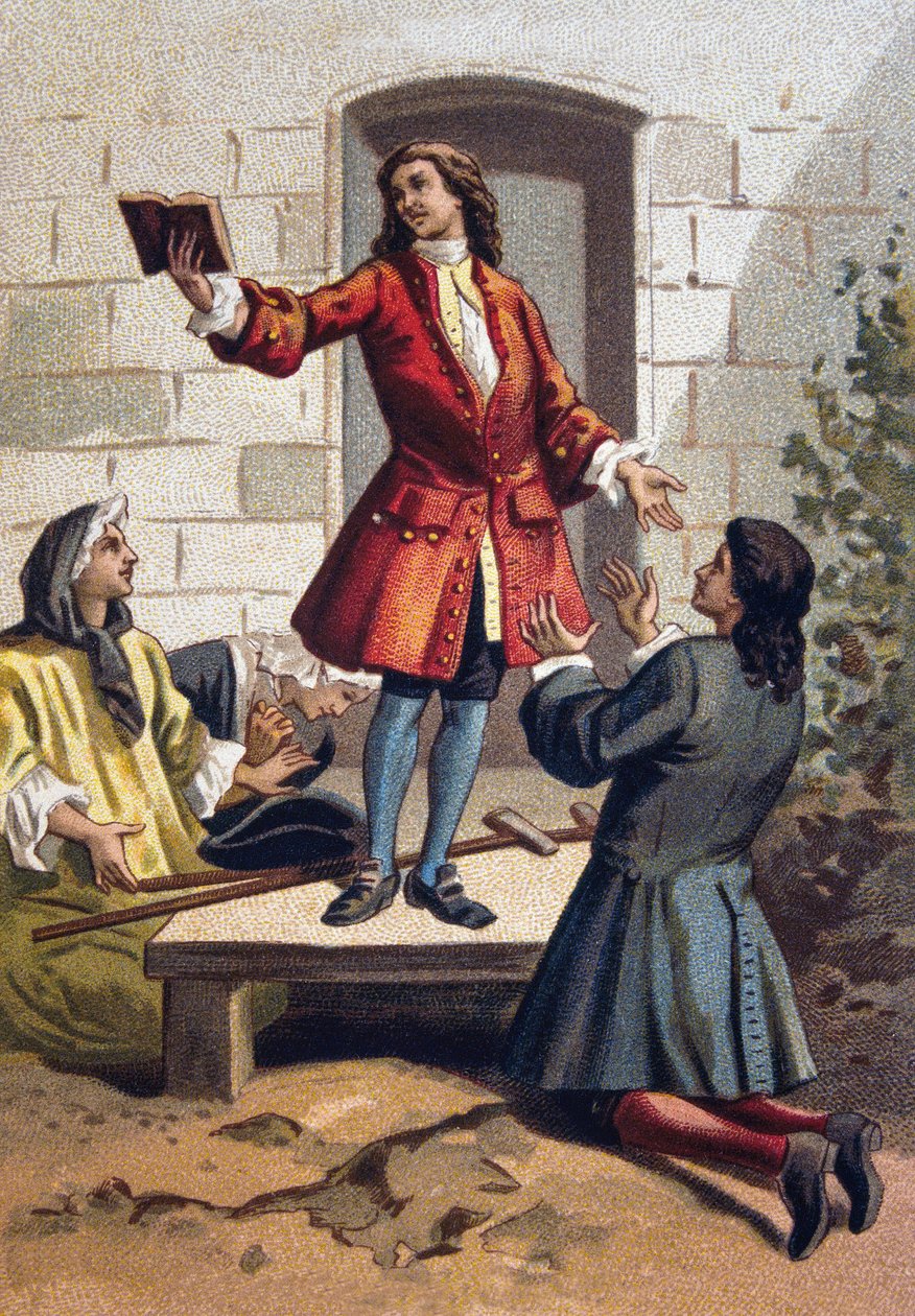 Kouristuksia aiheuttavat käytännöt (Saint-Medardin kouristukset) - Jansenismi: Ludvig XV:n johtaman Saint Medardin (Saint-Medard) hautausmaan kouristukset (jansenistifanaatikot). kromolitografia noin 1890. tekijältä French School