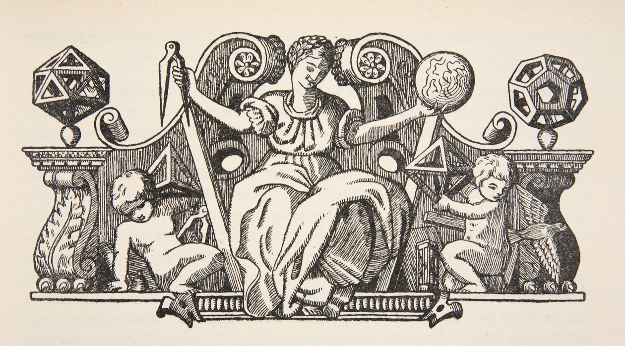Kopio Theatrum Instrumentorum de Bessonin kansikuvasta, kopio Boris Mestcherskyn (k. 1957) kuvituksesta Histoire de la Nation Francaise, Sciences, Volumes I & II, kirjoittanut Gabriel Hanotaux tekijältä French School