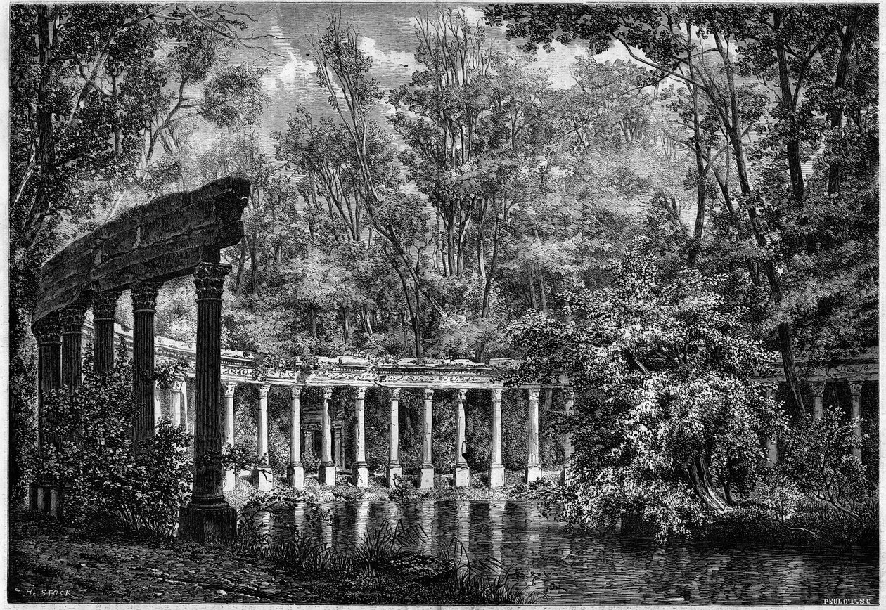 Korintin pylväikkö soikean altaan ympärillä Parc de Monceaussa, Pariisissa tekijältä French School