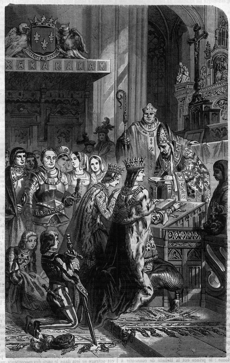 Keisari Otton I:n (912-973) kruunaus paavi Johannes XII:n toimesta vuonna 962 Maurice Lachatren kaiverrus "Histoire des Papes-King-Queen-and-Empereurs a travers les centuries" tekijältä French School