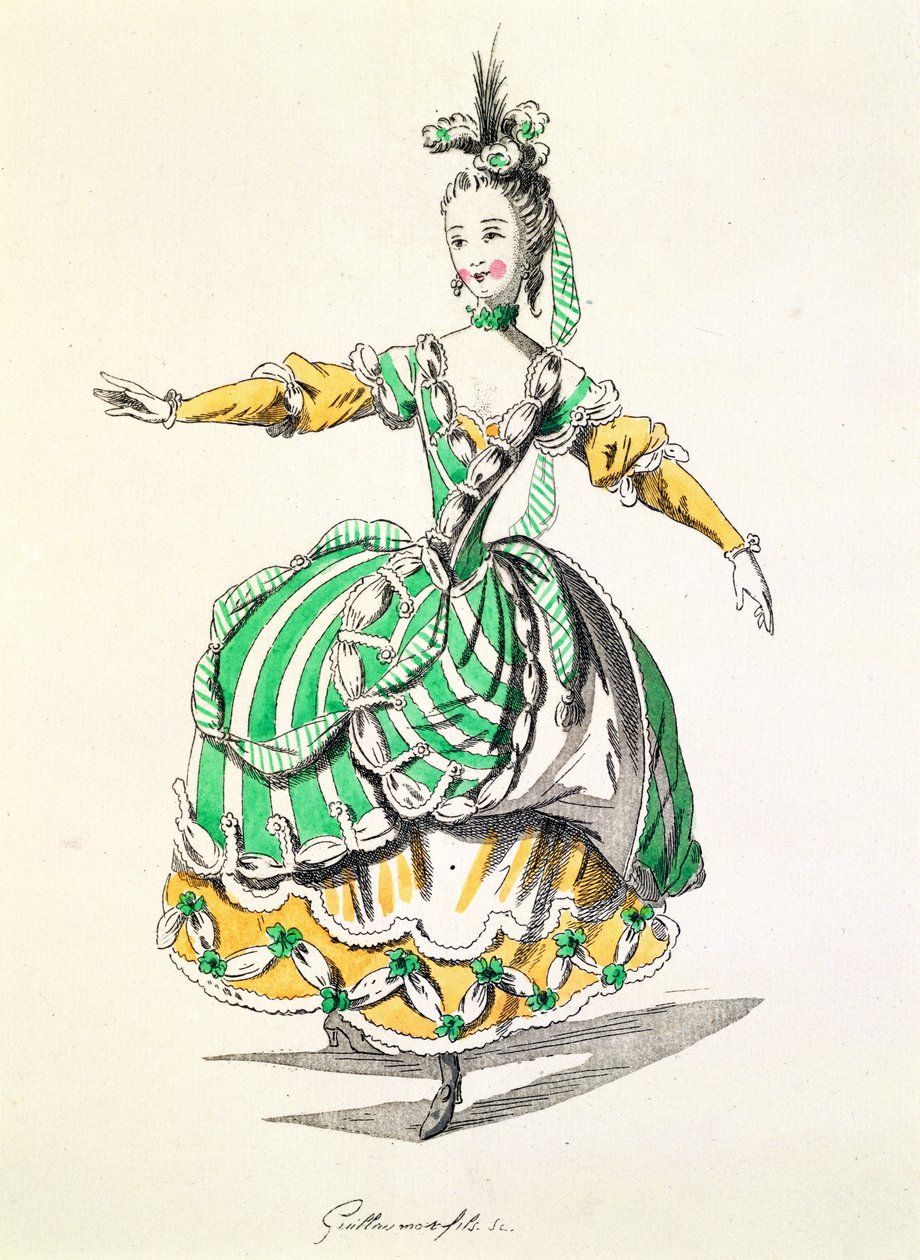 Pukusuunnittelu Phrygiennelle, Dardanus, Leclerc de Labrueren libretto, säveltäjä Jean-Philippe Rameau (1683-1764) faksimile A. Guillaumot Fils (värikaiverrus) tekijältä French School