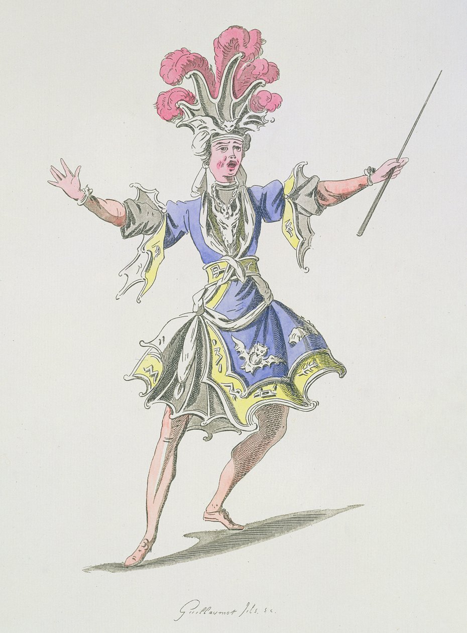 Pukusuunnittelu Taikurille, Dardanus, Leclerc de Labrueren libretto, säveltäjä Jean-Philippe Rameau (1683-1764) faksimile A. Guillaumot Fils (värikaiverrus) tekijältä French School