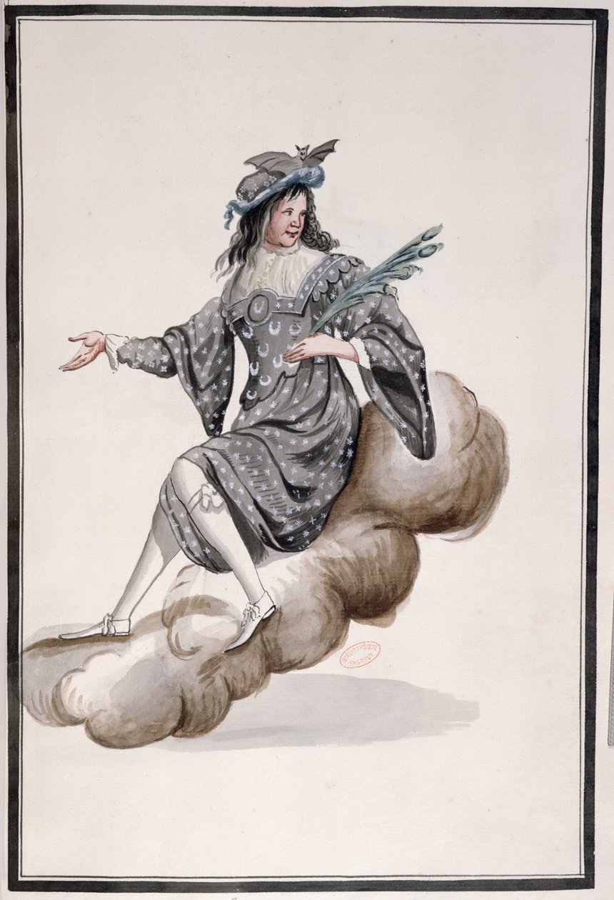 Ludvig XIV:n tanssima Jean-Baptiste Lullyn (1632-87) ilta-asu Ballet de la Nuitille, 23. helmikuuta 1653 (wc paperilla) tekijältä French School