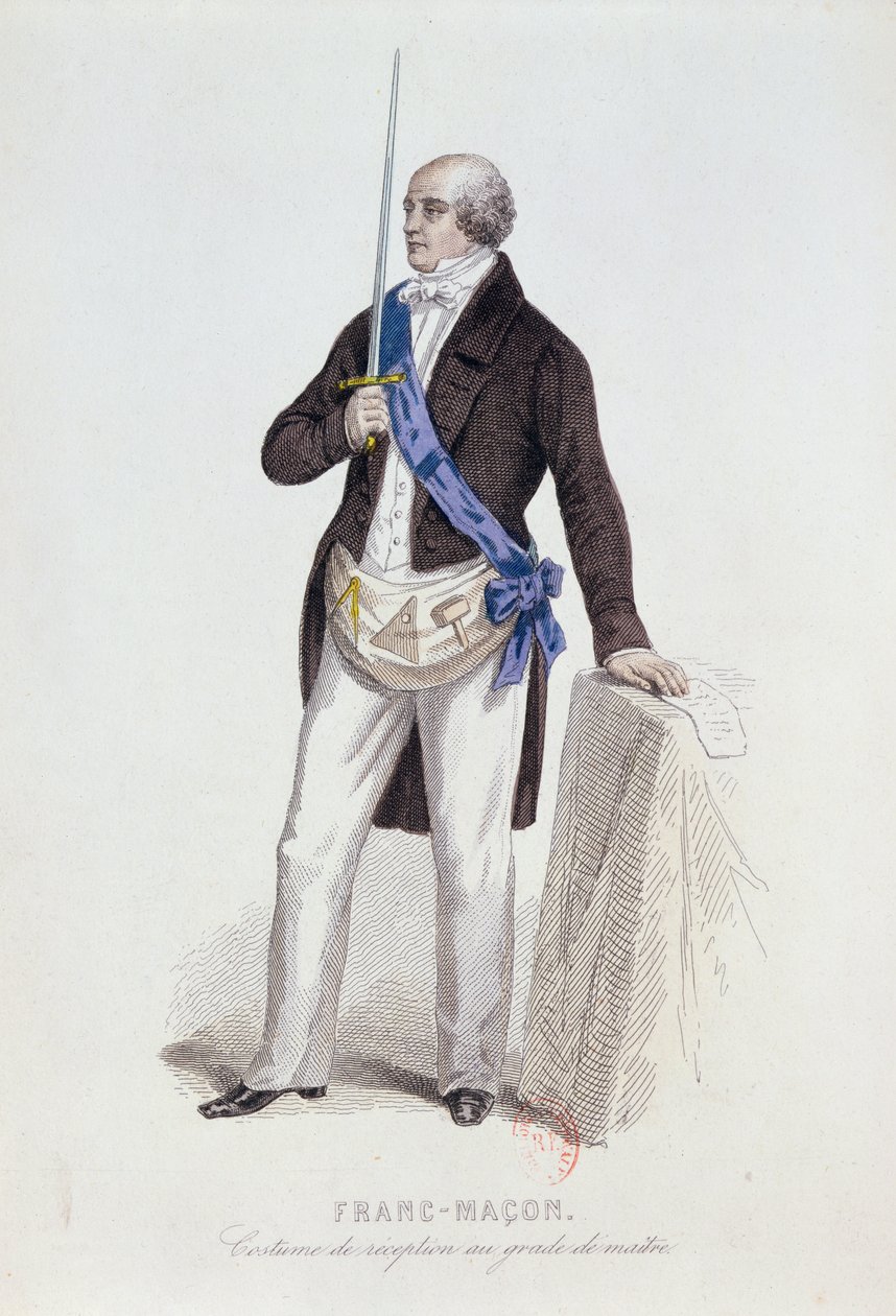 Vapaamuurarin puku hänen vastaanottoon mestarin arvosanaan, n. 1848 tekijältä French School