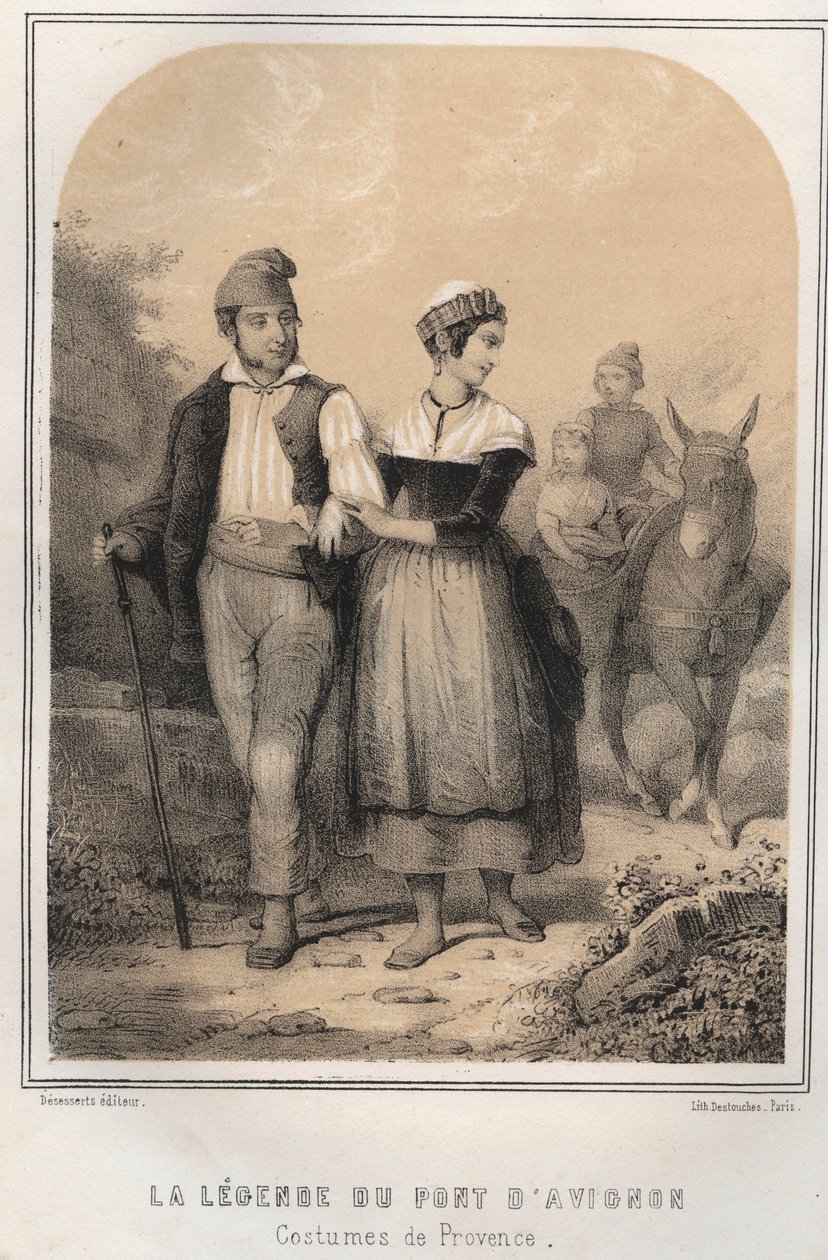 Costumes de Provence - legenda Avignonin sillasta - kaiverrus MORING MICHELIN "THE SOURIES OF MON ONCLE MEMORIES ET RECITS DE Voyages" - 1800-luvun loppu tekijältä French School
