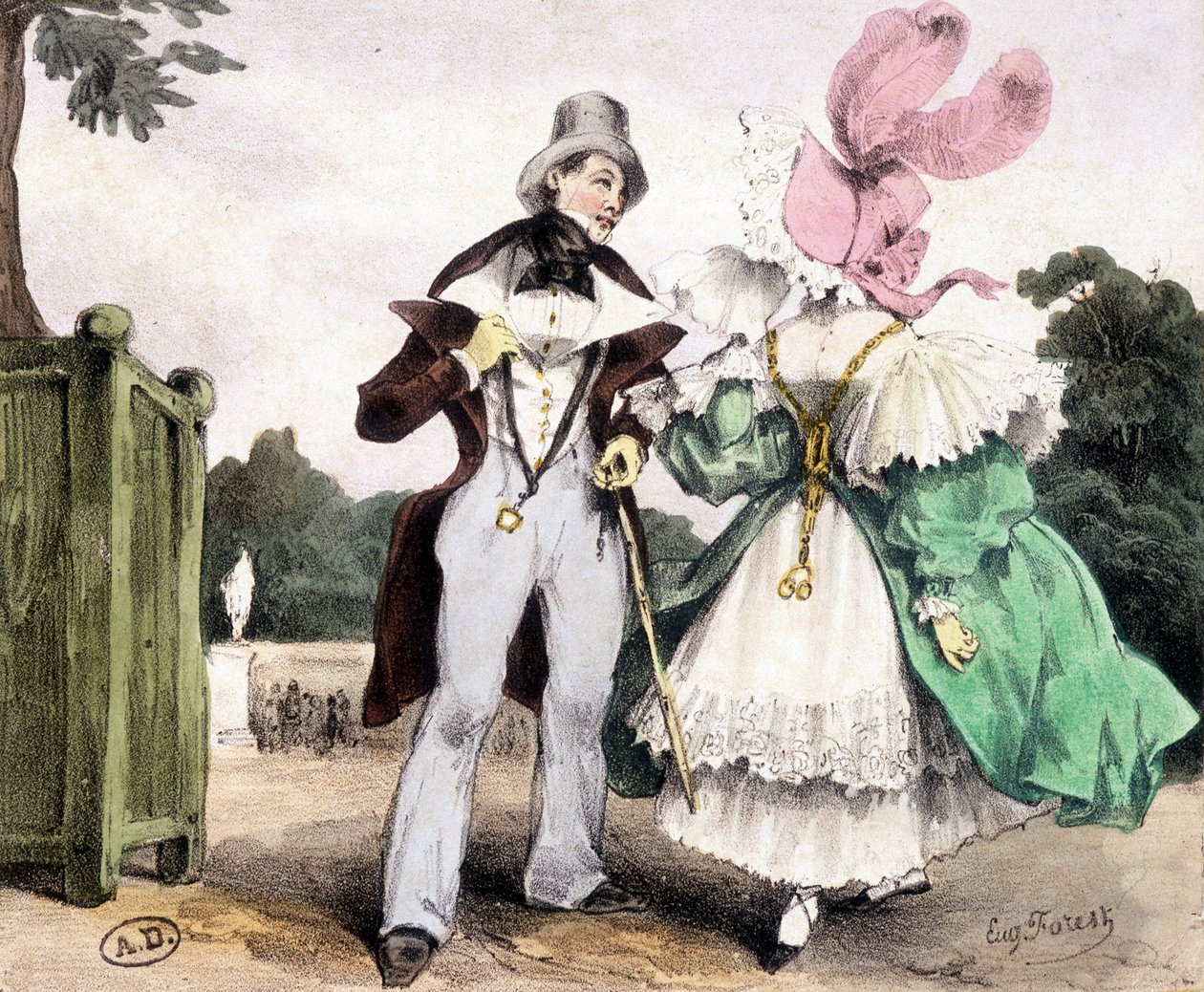 Pariskunta kävelee, Guy Forestin piirros, noin 1829. tekijältä French School
