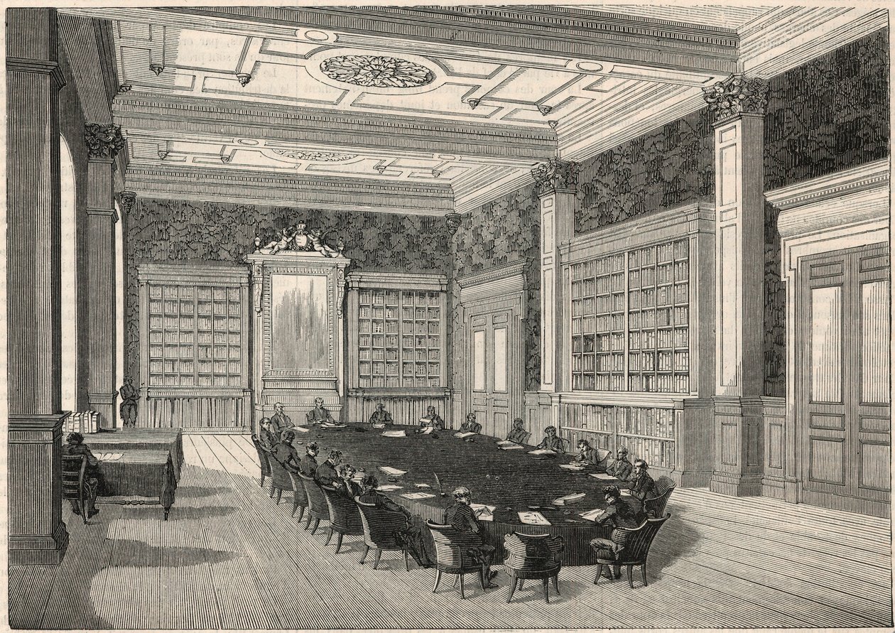 Tilintarkastustuomioistuin - kirjasto ja neuvotteluhuone - Edmond Texierin kaiverrus "Tableau-de-Paris" 1852 tekijältä French School