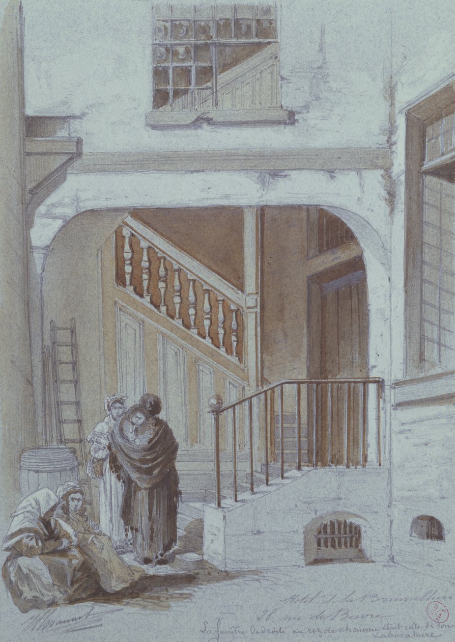 Marquise de Brinvilliersin piha ja laboratorio, 28 rue de Bievre, Paris (liitu ja guassi paperilla) tekijältä French School
