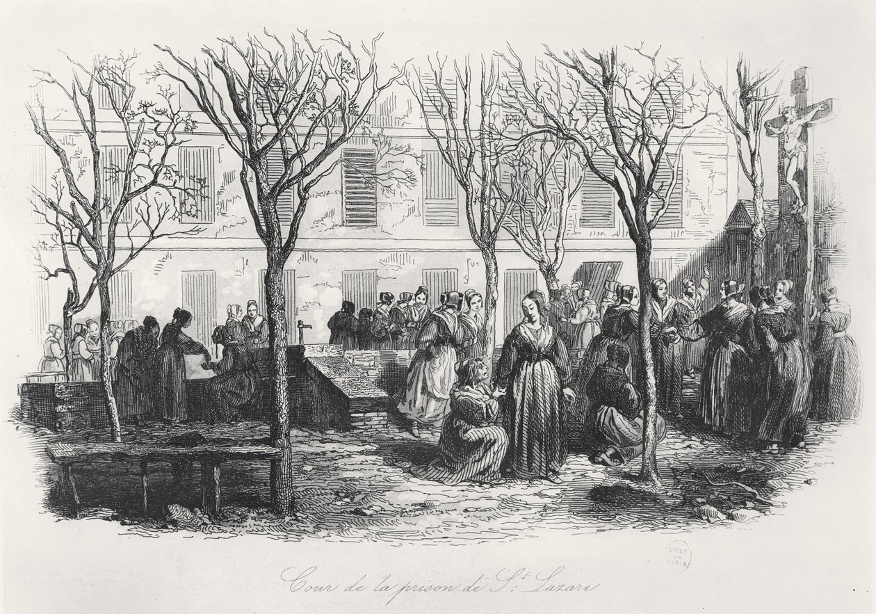 Pariisin St. Lazaren vankilan piha, n. 1840 tekijältä French School