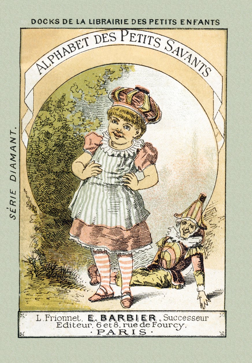 Kansi - Kun nauramme kuin otsikon Bebe, sanomme A A A A A A A A A - kirjassa ”Alphabet des petits savants”, 1800-luvun lopulla (kromolitografia) tekijältä French School