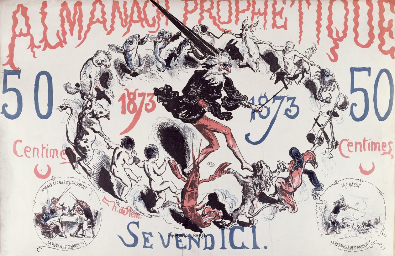 Kansi profeetallisesta almanakista, joka kuvaa Nostradamust, 1873 tekijältä French School