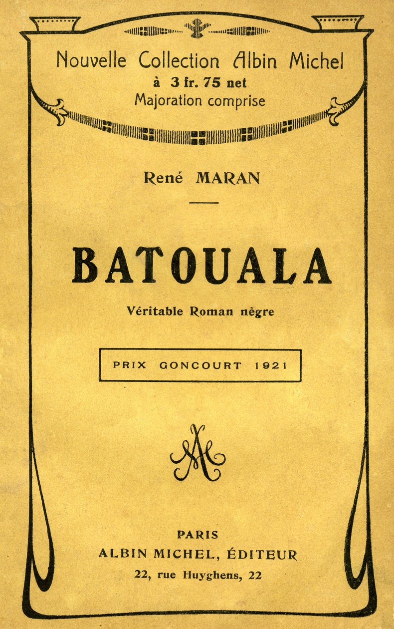 Rene Maranin kirjan "Batouala, todellinen romaani negre" kansi tekijältä French School