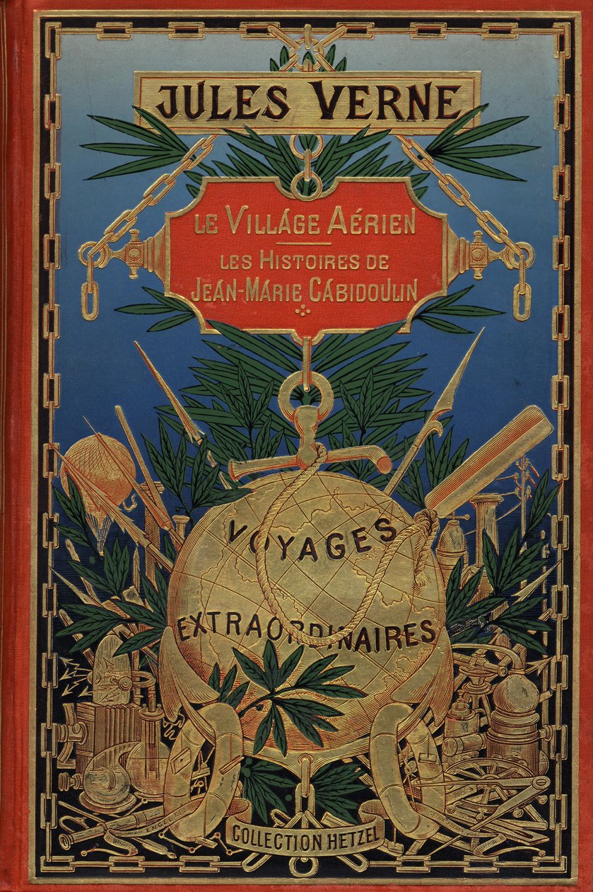 Jules Vernen "Aerien Village" -kirjan kansi vuodelta 1901 (painettu). tekijältä French School