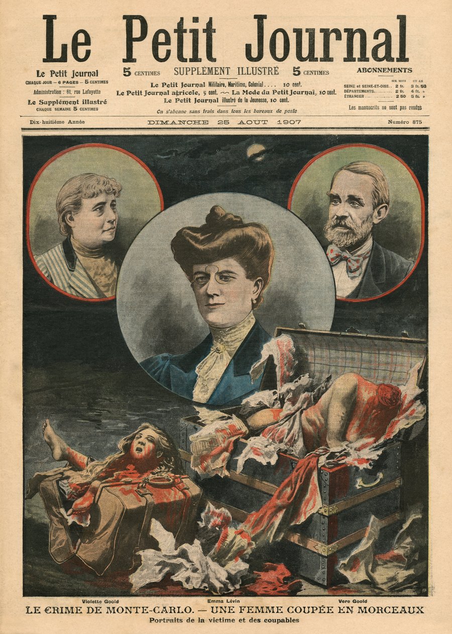 Monte Carlon rikos, palasiksi leikattu nainen, kuva Le Petit Journalista, liitekuva, 25. elokuuta 1907 tekijältä French School