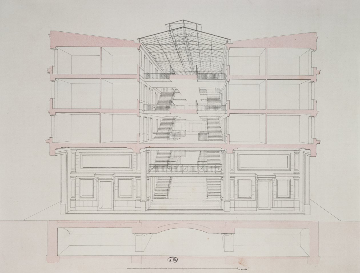Poikkileikkaus talosta Napoleonin asuinrakennuksessa, 58 rue Rochechouart, Pariisi, 1849 tekijältä French School