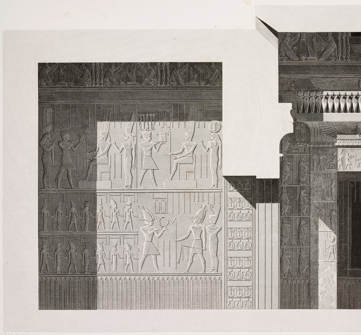 Pienen eteläisen temppelin poikkileikkaus, yksityiskohta, Karnakin temppelikompleksi, Thebe, Luxor, Egypti tekijältä French School