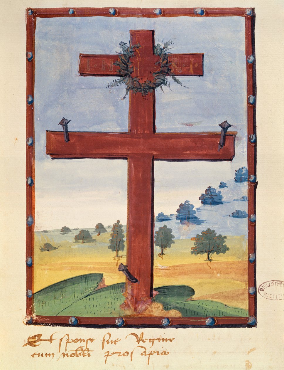 Lorraine-risti, miniatyyri käsikirjoituksesta, joka liittyy Rene II:een (1451-1508) Lotringenin herttuaan tekijältä French School