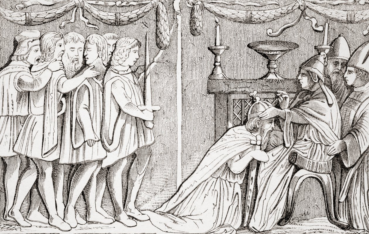 Paavi Eugenius IV kruunasi Sigismundin Pyhän Rooman keisariksi vuonna 1433, L"Histoire Universelle Ancienne et Modernesta, julkaistu Strasbourgissa n. 1860 tekijältä French School