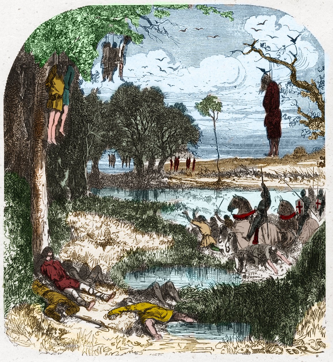 Crusade des Pastoureaux vuonna 1251: Crusade de "petite gens", talonpojat; sen aiheutti vuonna 1251 Saint Louisin vankeus seitsemännen ristiretken aikana. Kaiverrus Paul Lehugeurin Histoire De France En Cent -maalauksiin 1891. tekijältä French School