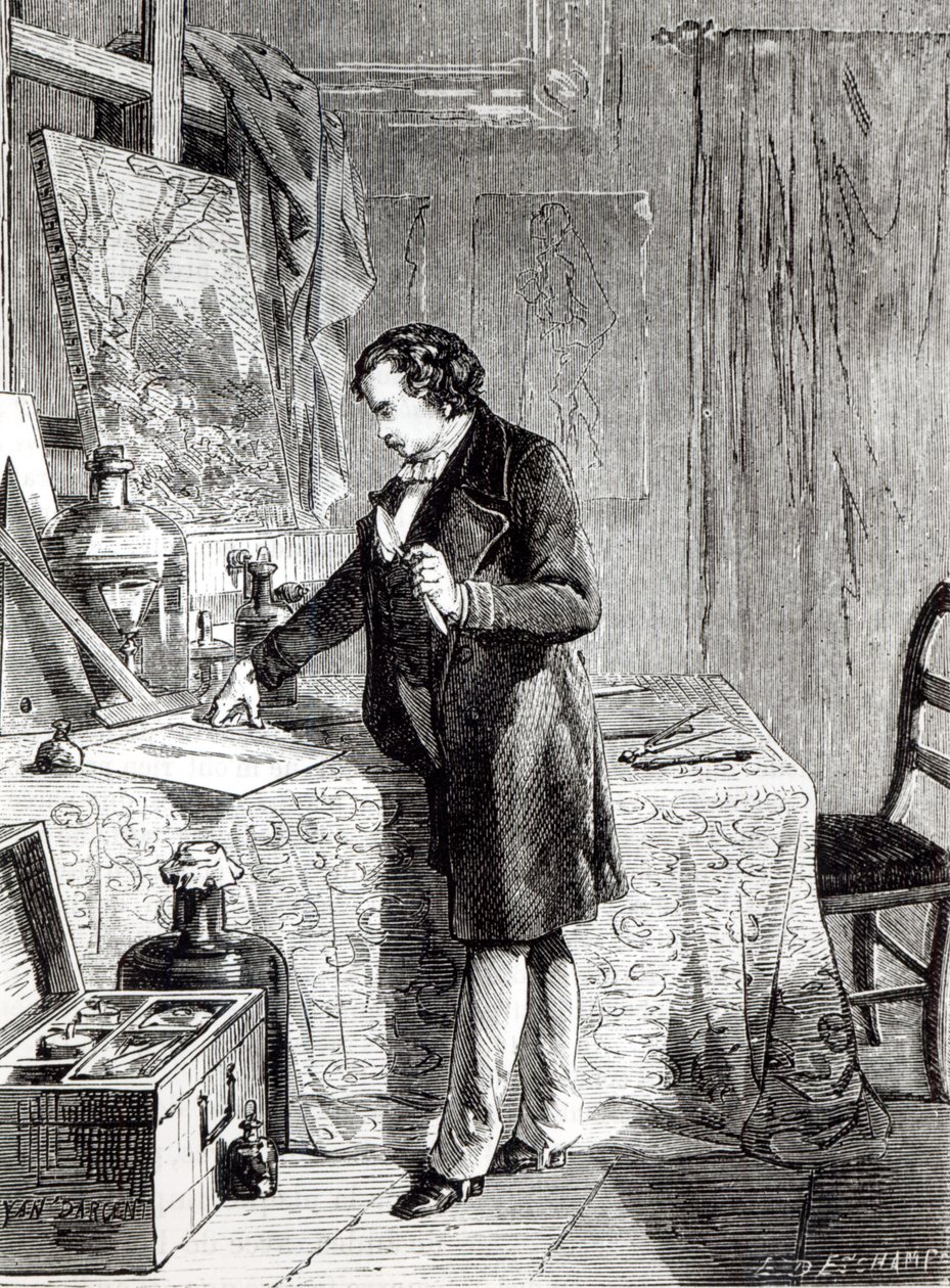 Daguerre löytää hopeajodidin valoherkkyyden vuonna 1831 tekijältä French School