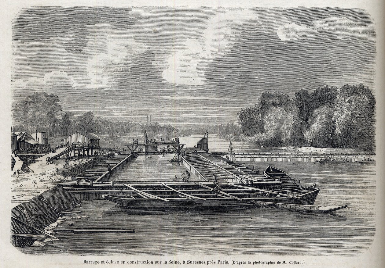 Pato purkautui Seine-joella SURESNESissa vuonna 1866 - Kaiverrus - Le Monde Illustré 1866 tekijältä French School