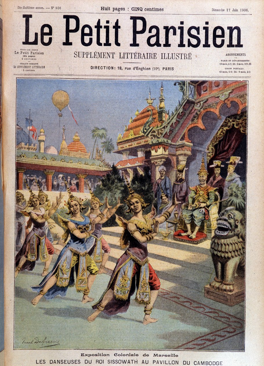 Kuningas Sissovathin tanssijat Kambodžan paviljongissa, Marseillen siirtomaanäyttely - "" Le Petite Parisien" -näyttelyssä 17.6.1906. tekijältä French School