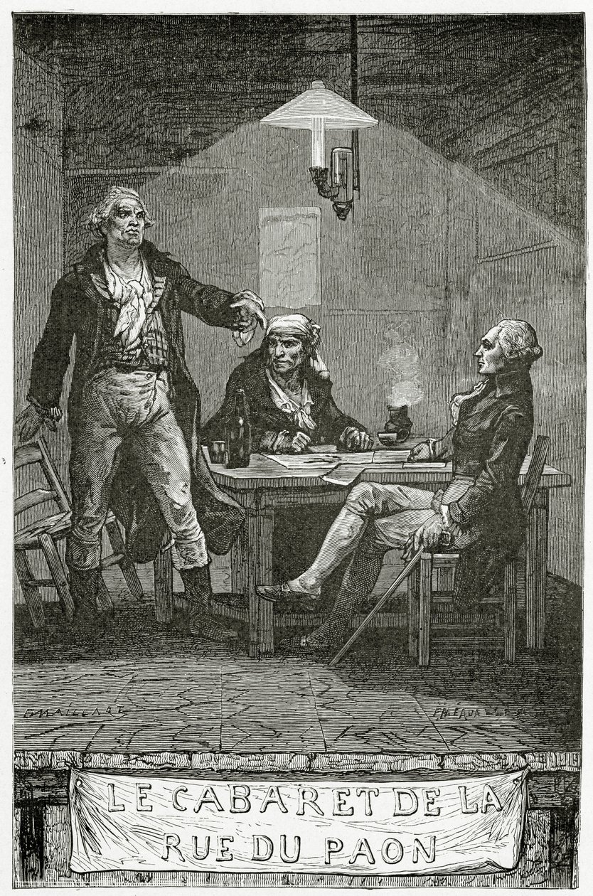 Danton, Marat, Robespierre - kuvitus Quatre Vingt Treizesta, 1800-luku (bw-kaiverrus) tekijältä French School